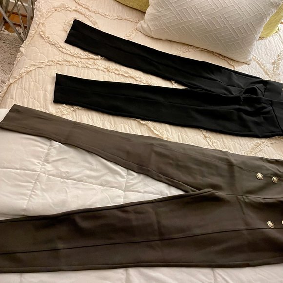TWO PAIR NWT Zara leggings - BRAND NEW! Black with slits, army green and buttons - Picture 2 of 4
